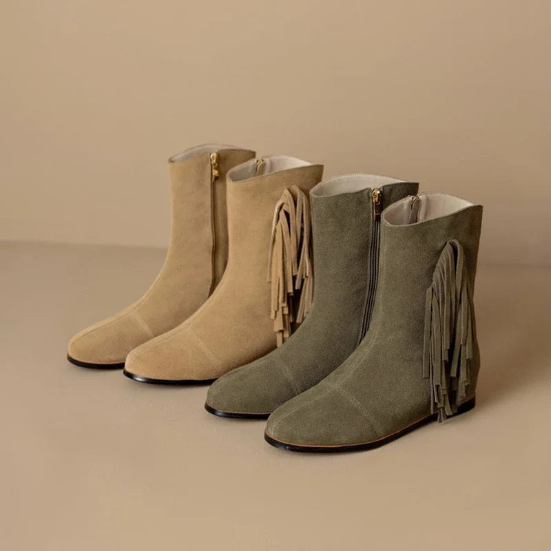 Women's genuine leather cow suede round toe with increased height