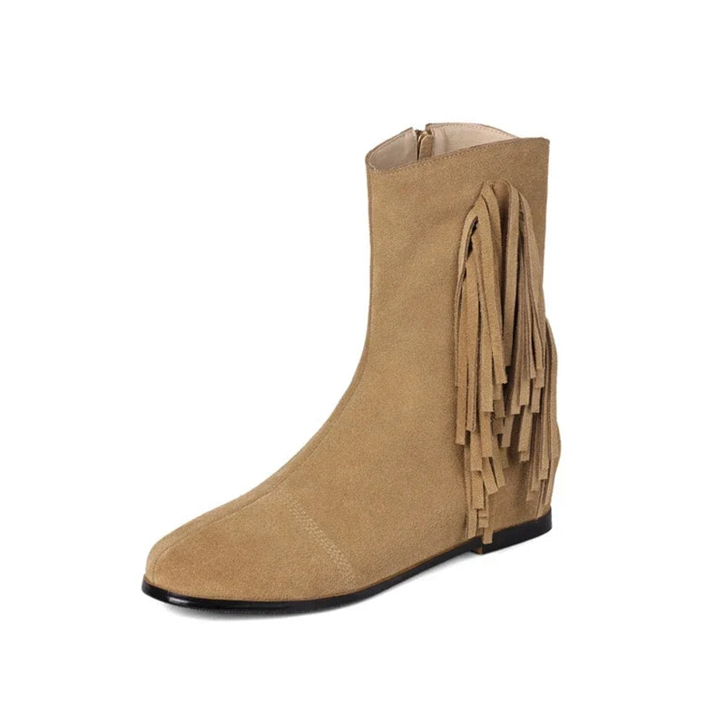 Women's genuine leather cow suede round toe with increased height