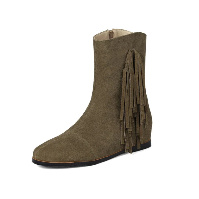Women's genuine leather cow suede round toe with increased height