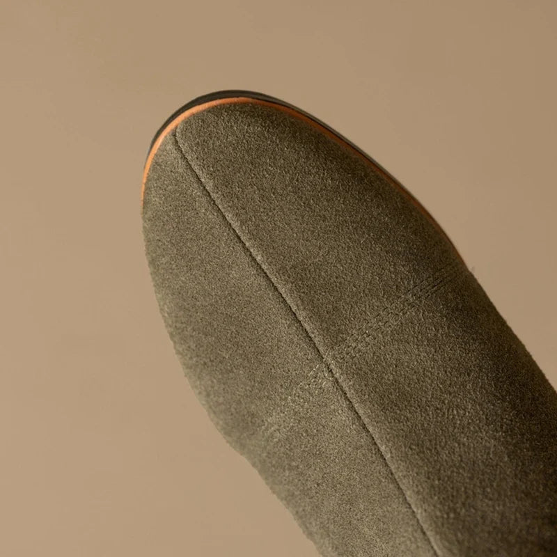 Women's genuine leather cow suede round toe with increased height