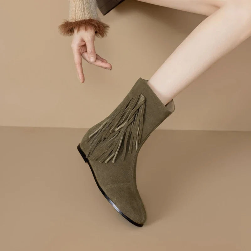 Women's genuine leather cow suede round toe with increased height