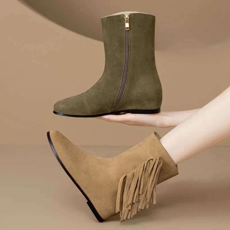 Women's genuine leather cow suede round toe with increased height