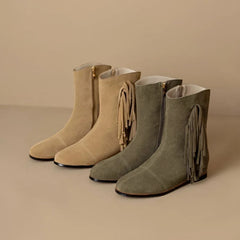 Women's genuine leather cow suede round toe with increased height