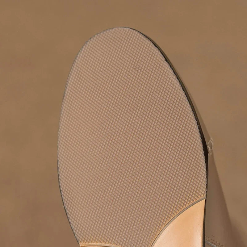 Women's genuine leather cowhide round toe with raised buckle