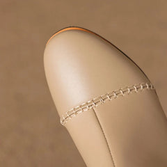 Women's genuine leather cowhide round toe with raised buckle