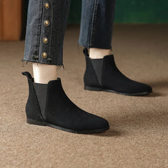 Women's genuine leather sheep suede round toe and calf low heel elastic plus