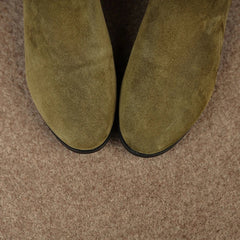 Women's genuine leather sheep suede round toe and calf low heel elastic plus