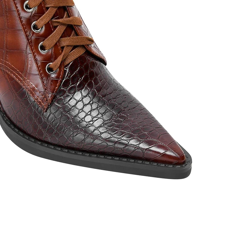 Women's lace up pointed autumn and winter snake patterned high heels