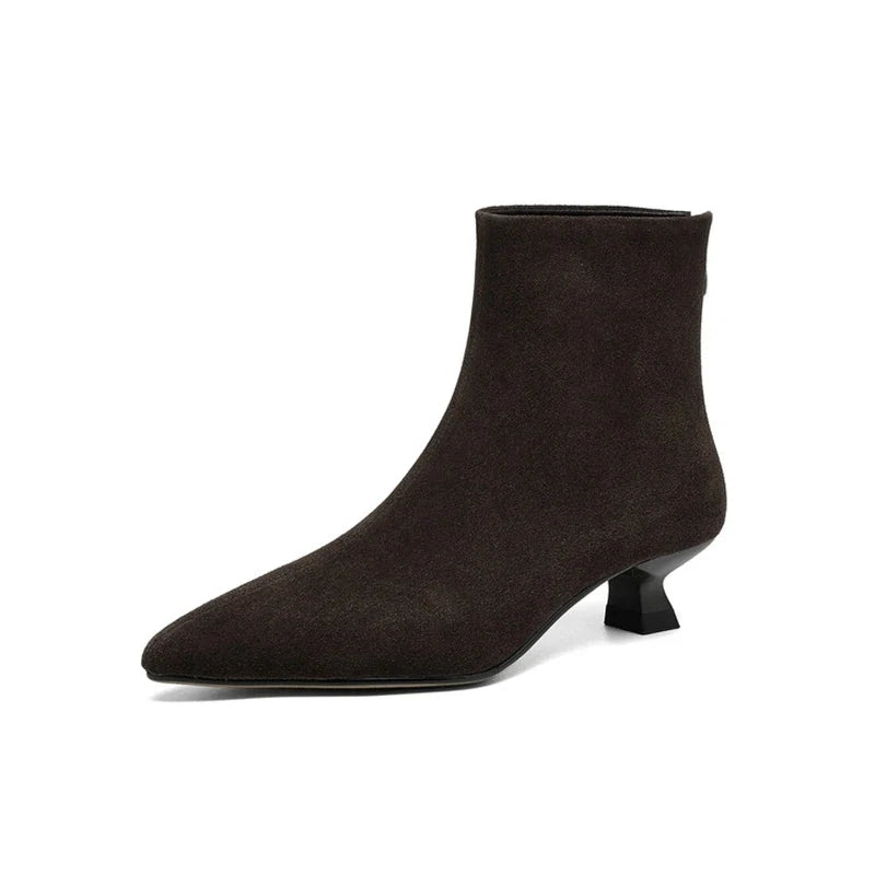 Women's leather cow reverse handmade pointed zipper mid heel plus