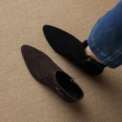 Women's leather cow suede handmade pointed metal belt buckle