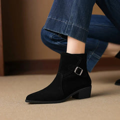 Women's leather cow suede handmade pointed metal belt buckle