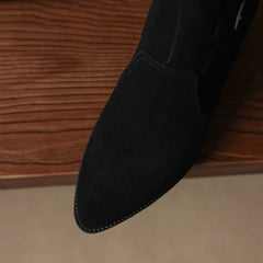 Women's leather cow suede handmade pointed metal belt buckle