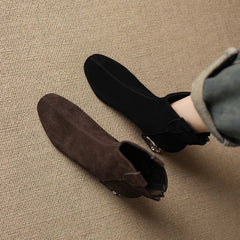 Women's leather cow suede rhinestone mid heel plus retro and calf zipper Chelsea short Boots