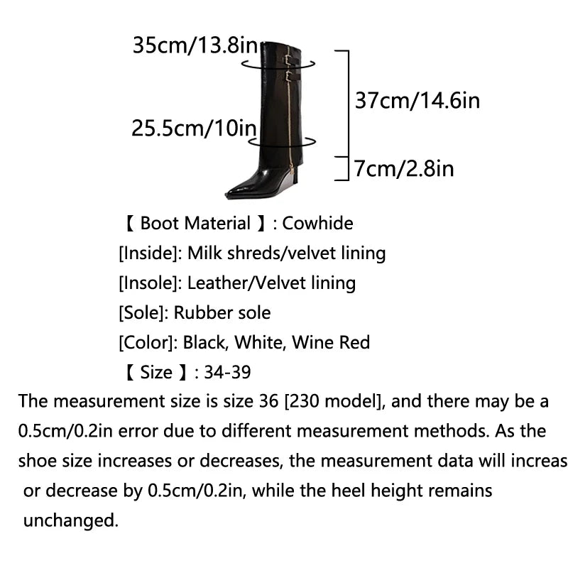Women's leather cowhide pointed high-heeled metal belt buckle zipper and knee high Boots