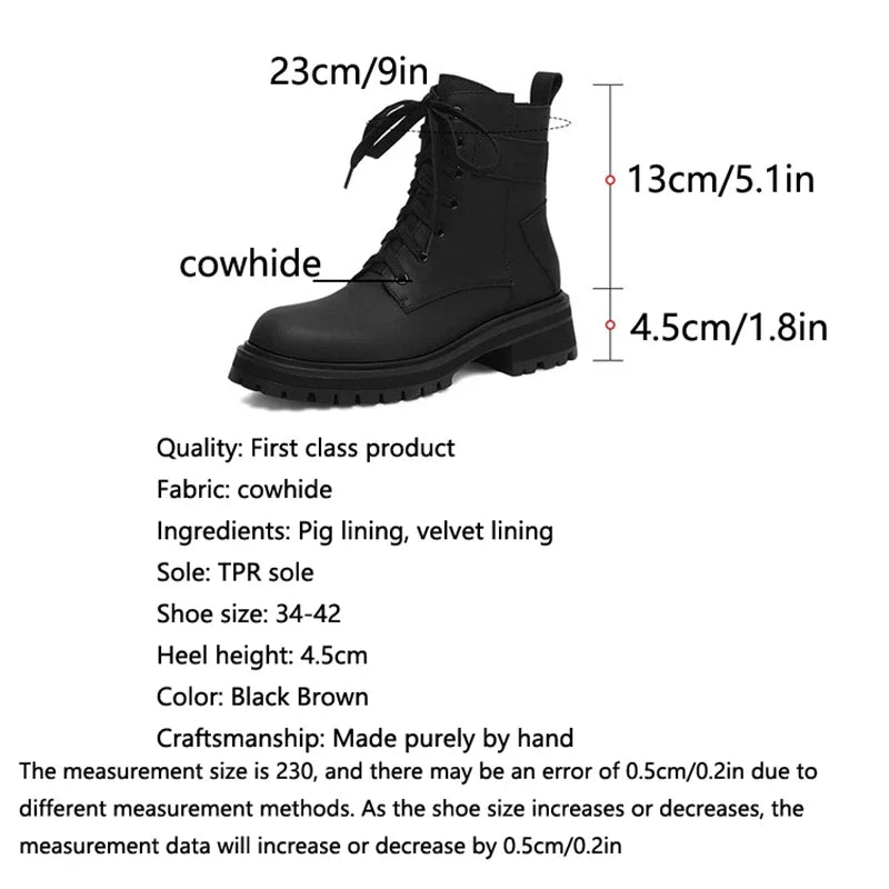 Women's leather cowhide round toe retro mid heel handmade plus