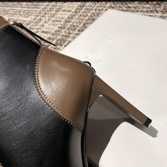 Women's leather cowhide square toe metal toe calf zipper high heel color blocked western short Boots