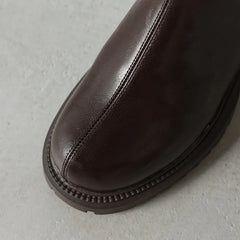 Women's leather cowhide winter mid heel zipper warm lamb wool thick sole retro Chelsea short Boots