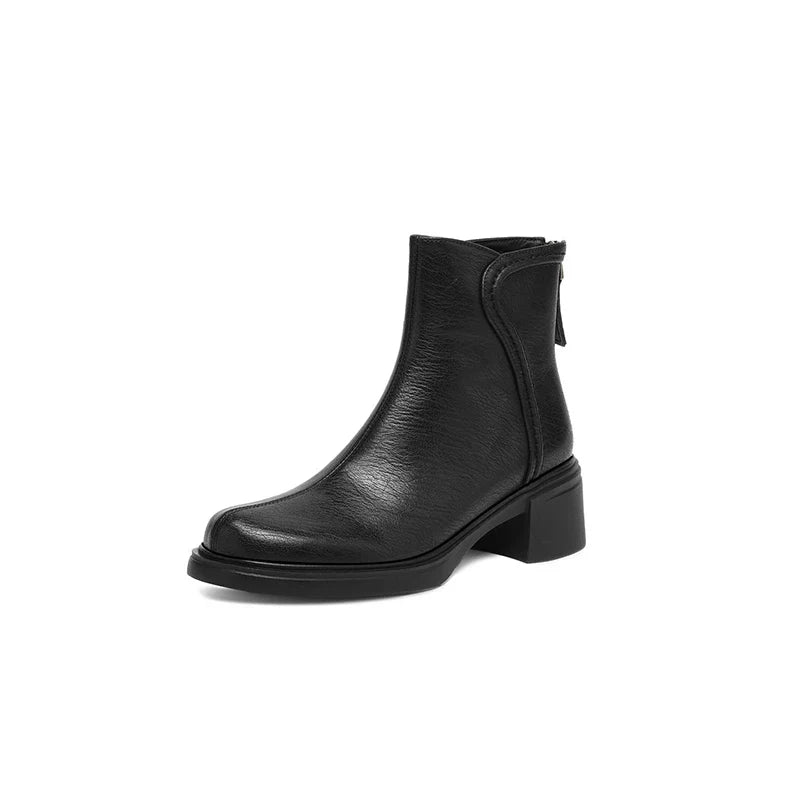 Women's leather handmade cowhide round head zipper high heel plus
