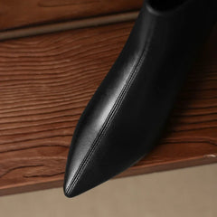 Women's leather sheepskin handmade pointed zipper mid heel plus