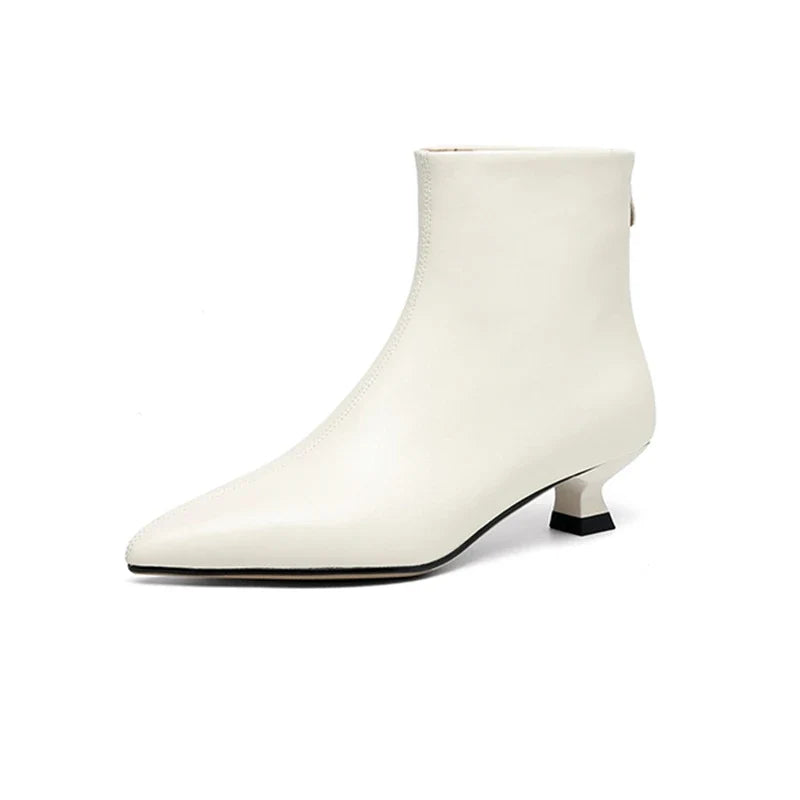 Women's leather sheepskin handmade pointed zipper mid heel plus