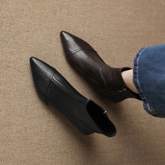 Women's leather sheepskin pointed toe mid heel zipper and calf retro Western Chelsea short Boots
