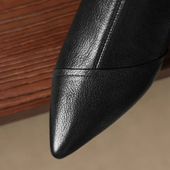 Women's leather sheepskin pointed toe mid heel zipper and calf retro Western Chelsea short Boots