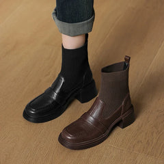 Women's leather sheepskin round toe high-heeled plus