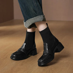 Women's leather sheepskin round toe high-heeled plus