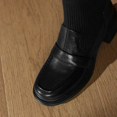 Women's leather sheepskin round toe high-heeled plus
