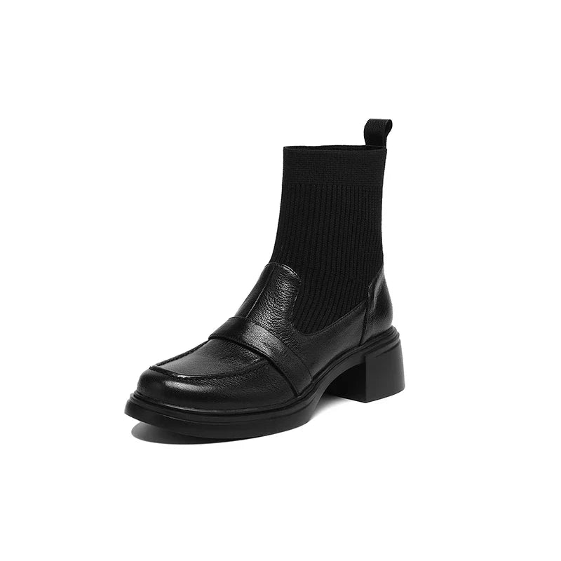 Women's leather sheepskin round toe high-heeled plus