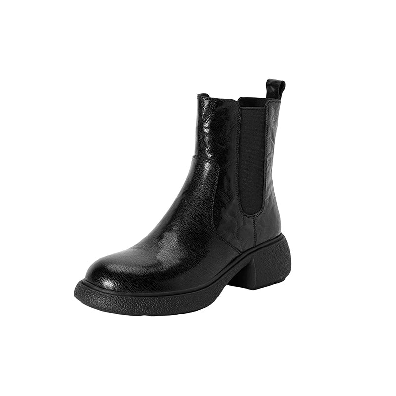 Women's leather sheepskin round toe high-heeled