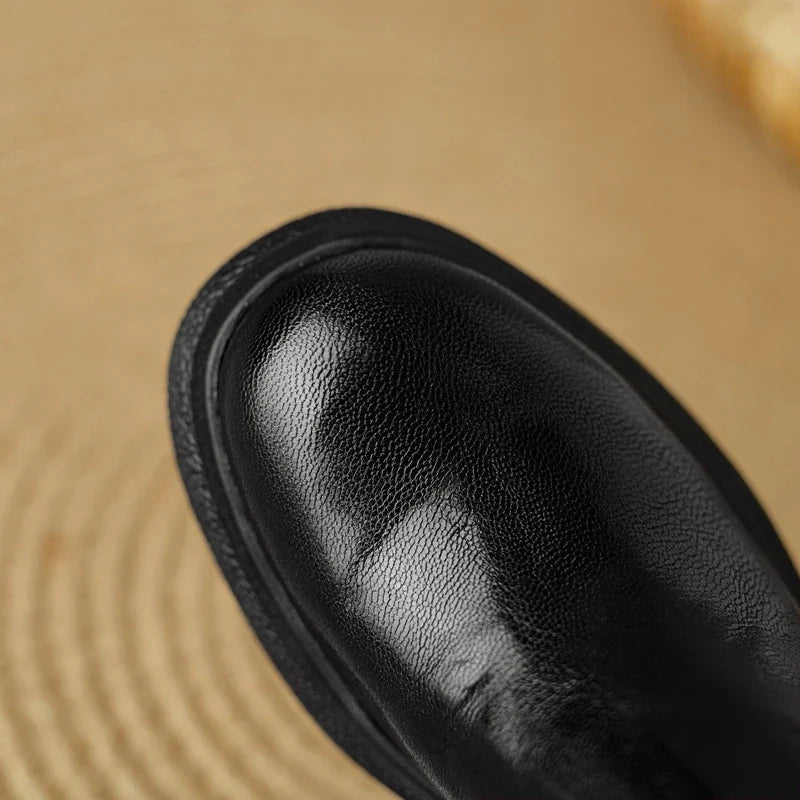Women's leather sheepskin round toe high-heeled