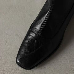 Women's leather sheepskin square toe and calf zipper elastic boots