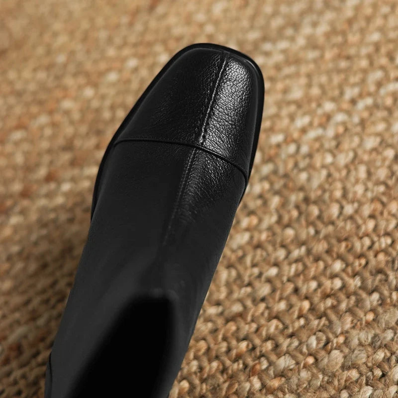 Women's leather sheepskin zipper square toe high-heeled plus