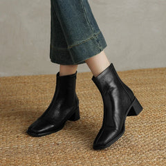 Women's leather sheepskin zipper square toe high-heeled plus