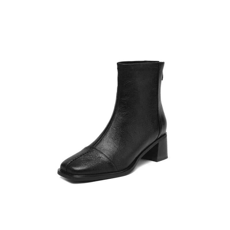 Women's leather sheepskin zipper square toe high-heeled plus