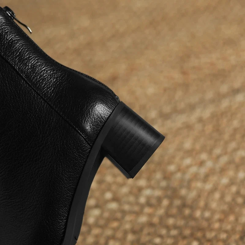 Women's leather sheepskin zipper square toe high-heeled plus