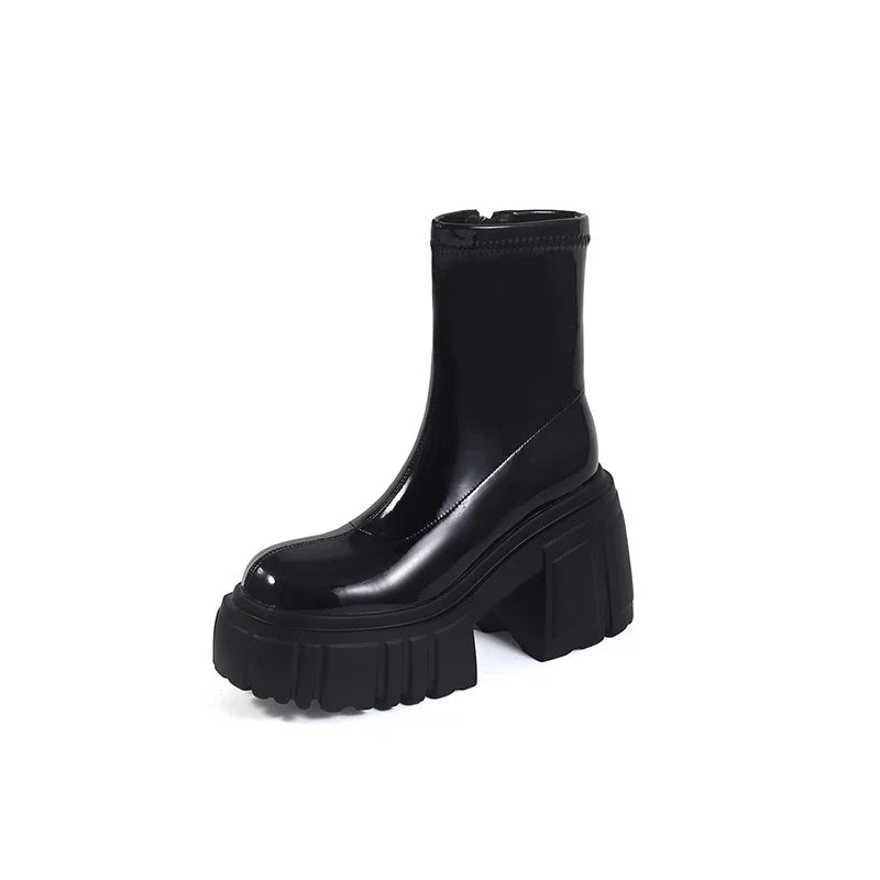 Women's patent leather round toe high heels