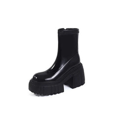 Women's patent leather round toe high heels