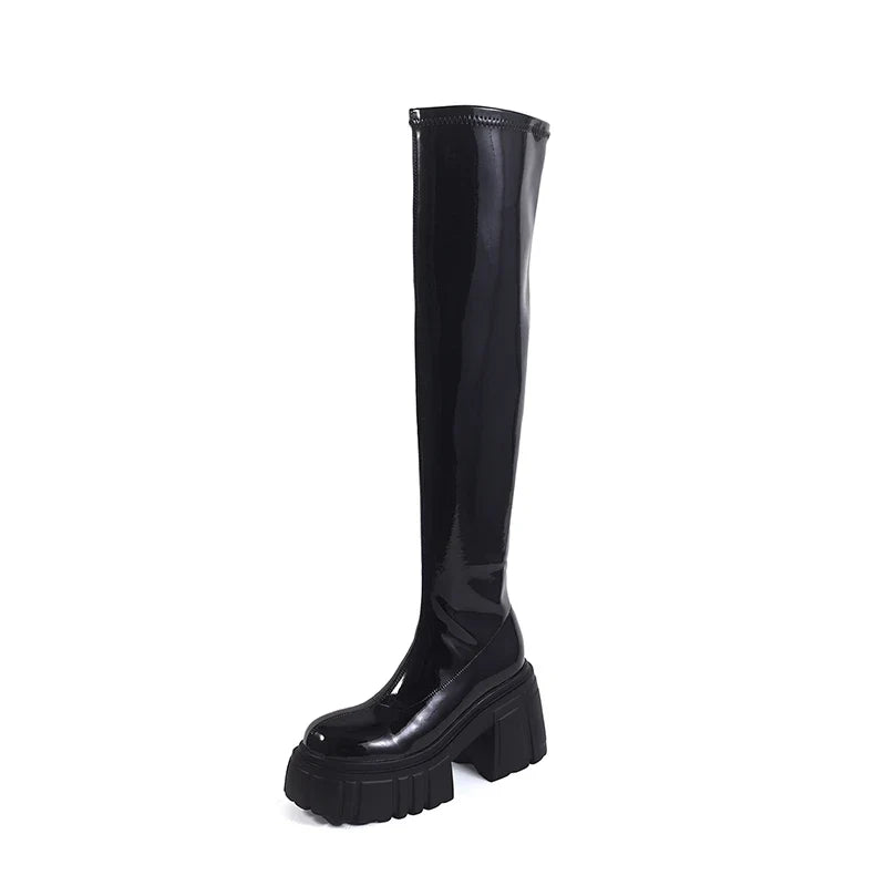 Women's patent leather round toe high heels