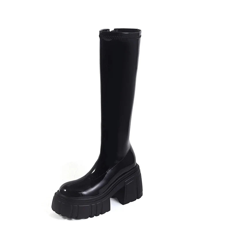 Women's patent leather round toe high heels