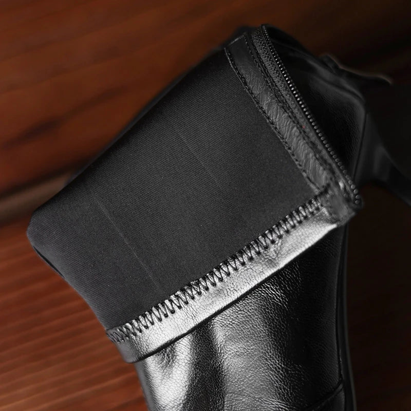 Women's pointed retro high-heeled handmade oversized zipper and calf short Boots