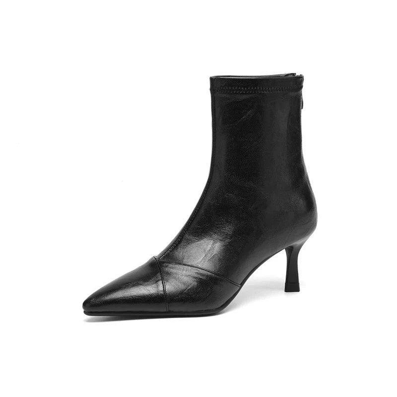 Women's pointed retro high-heeled handmade oversized zipper and calf short Boots