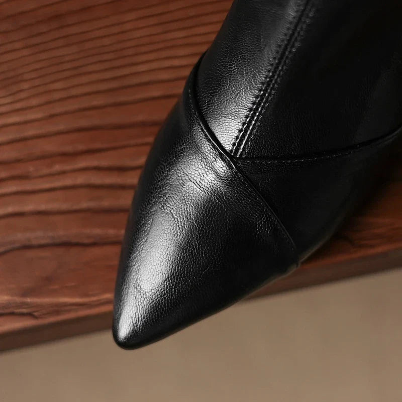 Women's pointed retro high-heeled handmade oversized zipper and calf short Boots