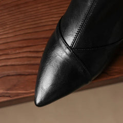 Women's pointed retro high-heeled handmade oversized zipper and calf short Boots
