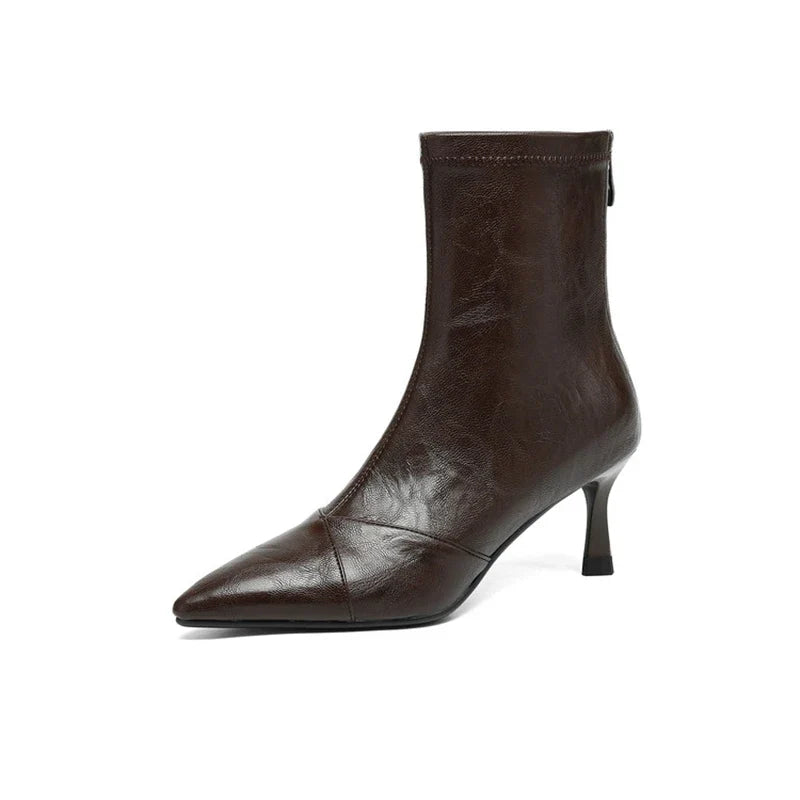 Women's pointed retro high-heeled handmade oversized zipper and calf short Boots