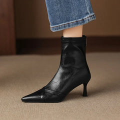 Women's pointed retro high-heeled handmade oversized zipper and calf short Boots