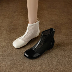 Women's spring and summer genuine leather cowhide low heel hollow breathable zipper and calf short Boots