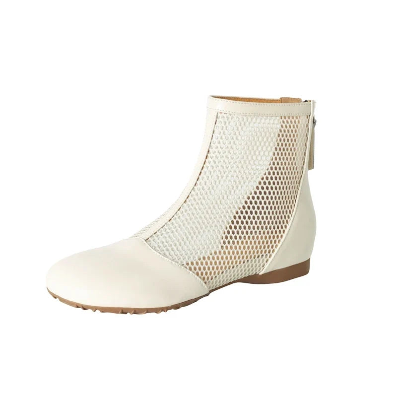 Women's spring and summer genuine leather cowhide low heel hollow breathable zipper and calf short Boots