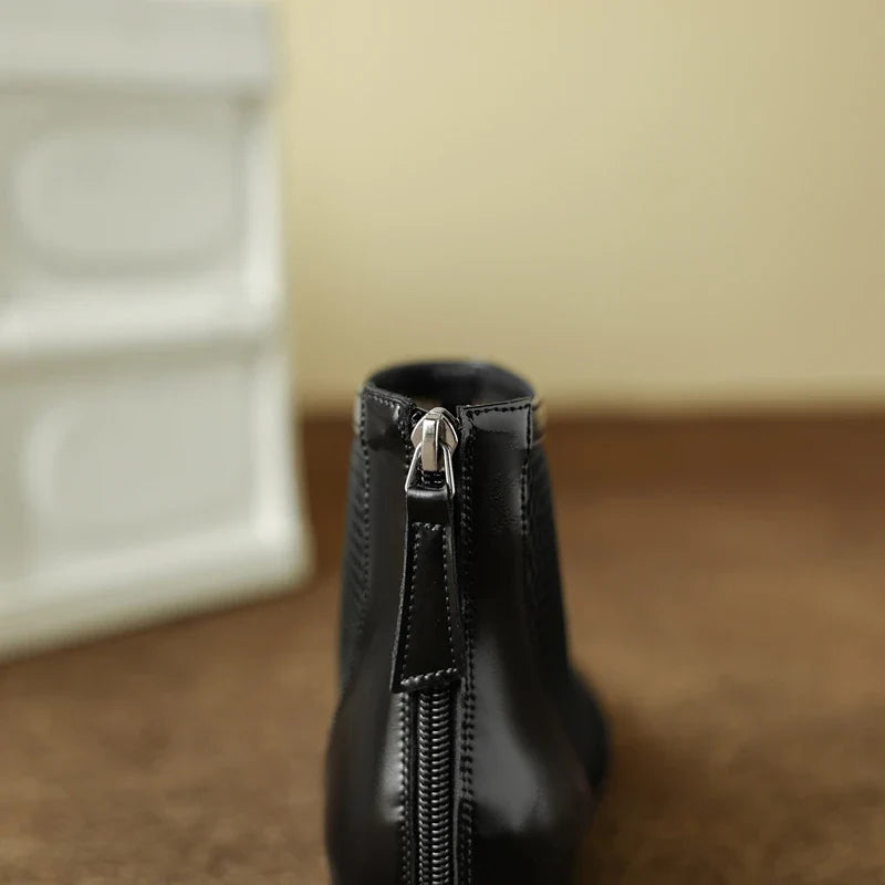 Women's spring and summer genuine leather cowhide low heel hollow breathable zipper and calf short Boots